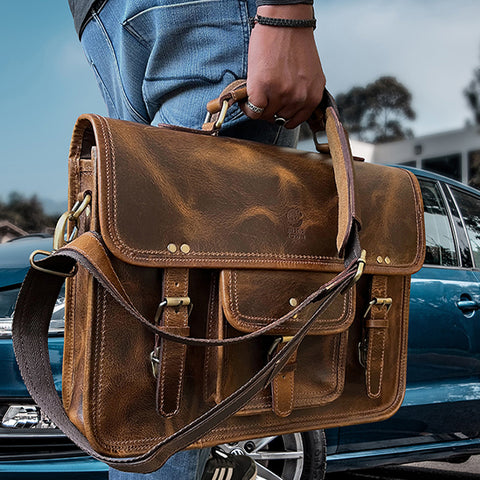 Rustic Town satchel bag bags mens leather men briefcase briefcases laptop best men's attache case cases shoulder computer handmade retro brown vintage male handbag