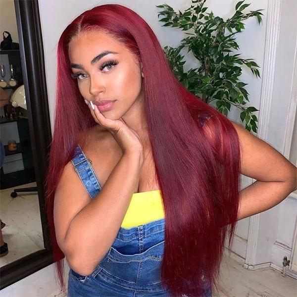13x4 Lace Front Wigs Transparent Lace Closure Wigs 99J Burgundy Human Hair For Black Women