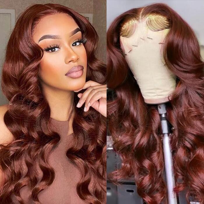 Transparent Lace 4X4/13X4 Body Wave Human Hair Wig New #33 Red Brown Auburn Color Wig For Women