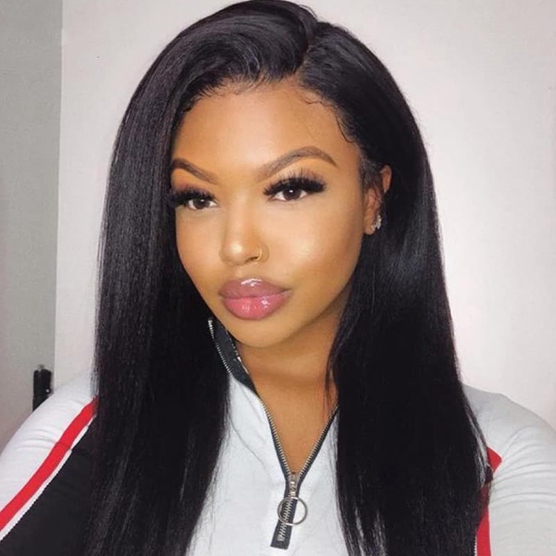 Yaki Straight Human Hair Wigs 4x4 Lace Closure Wigs Natural Hairline P Megalook Hair 