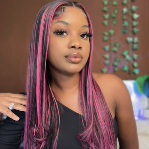 Transparent 4x4 5x5 13x4 13x6 Lace Front Wig Black Hair With Purple Hi –  Megalook Hair