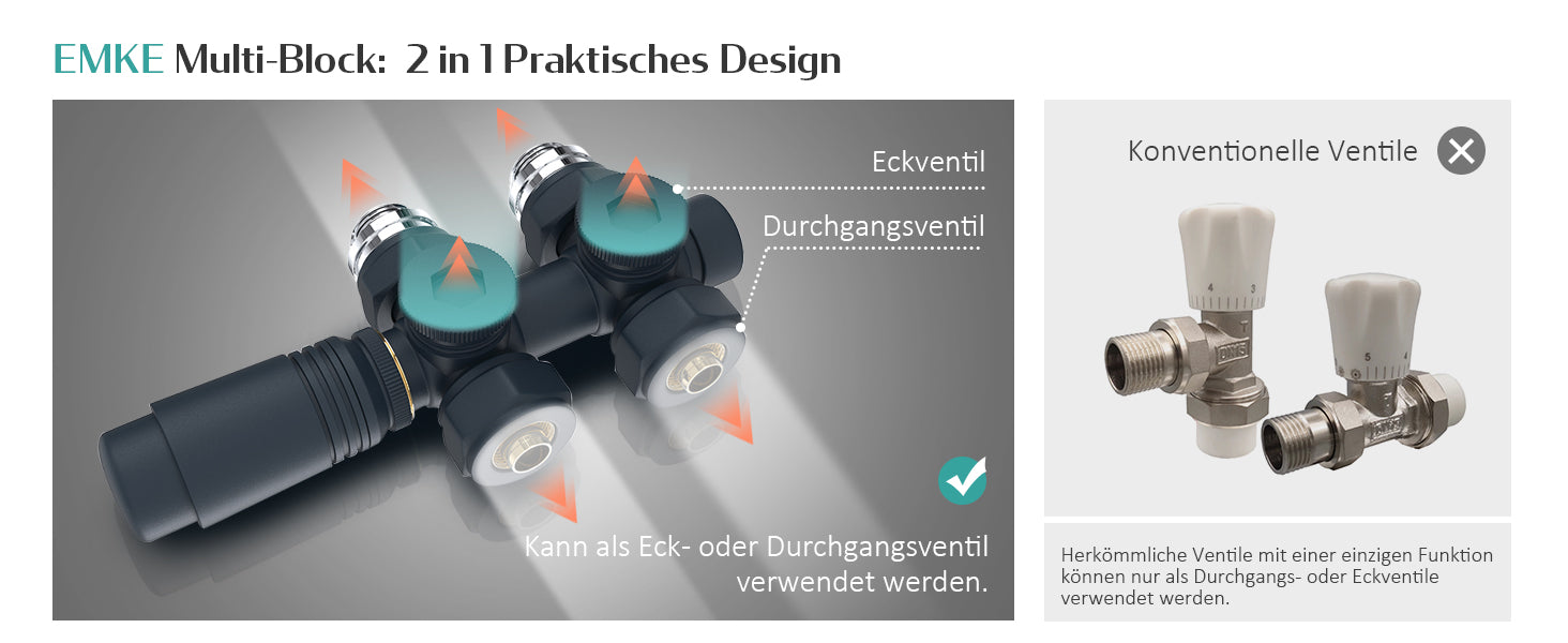 Heizkörperventil mit Thermostat Hahnblock Heizungszubehör Eck- und