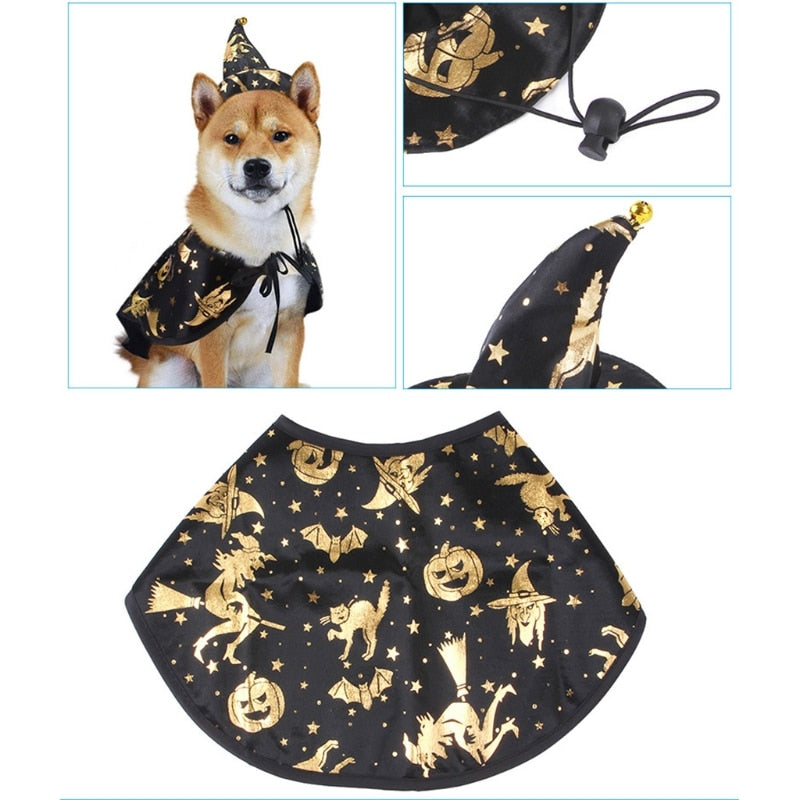 Halloween Pet Cosplay Costume Wizard Cape And Hat