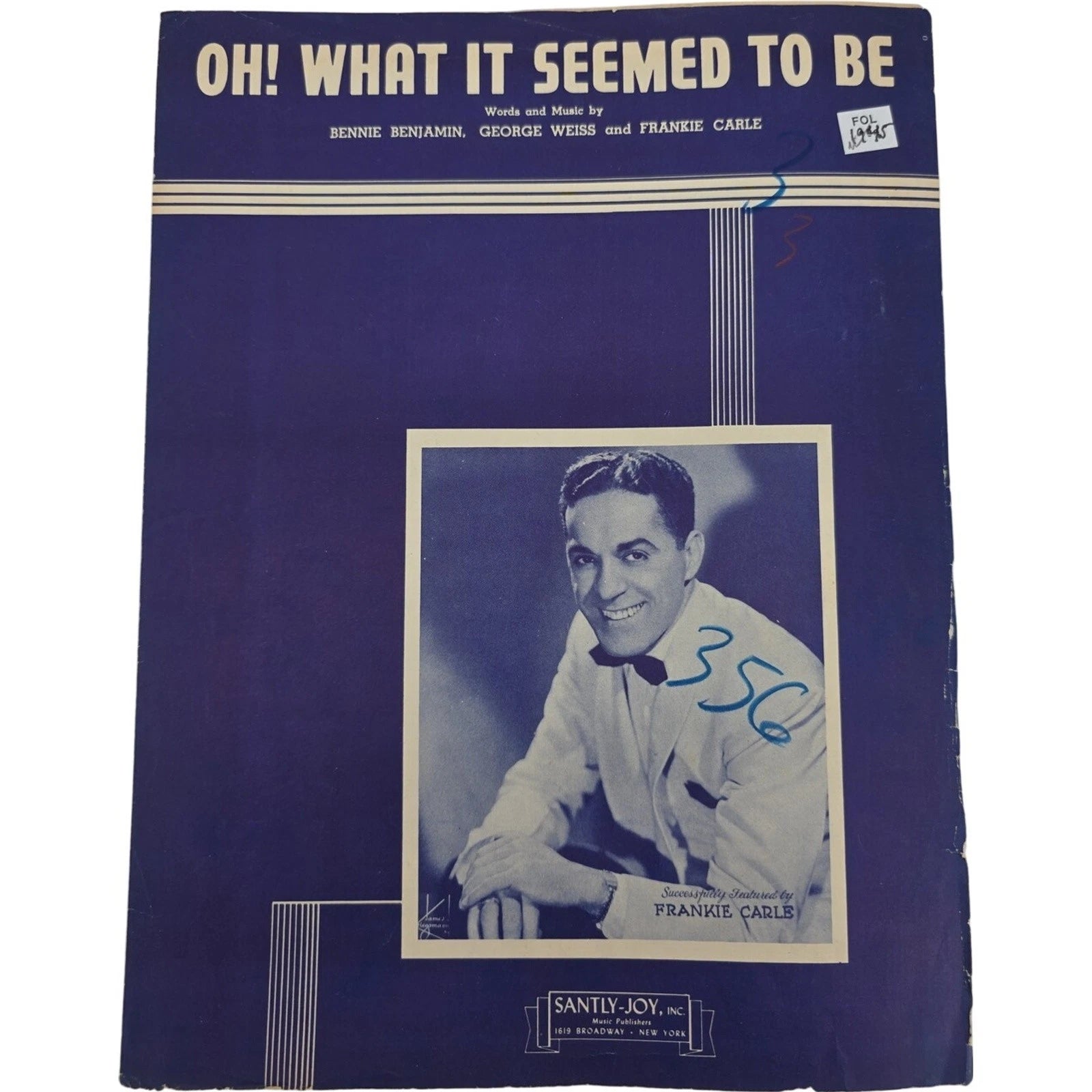 1945 Oh What It Seemed to Be by Frankie Carle Sheet Music Piano Vocal Guitar