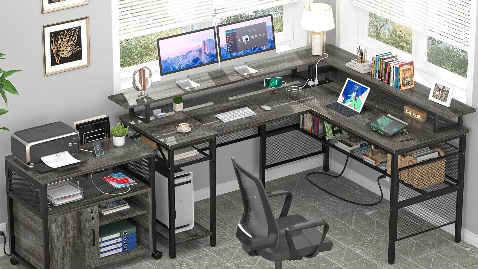 l shaped desk with monitor stand