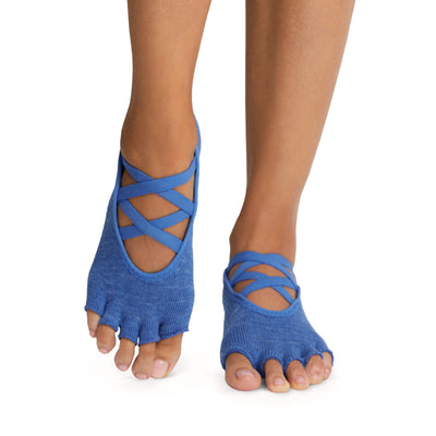 ToeSox S 6-8 Open Toe Grip Low Cut Socks Yoga Pilates Gray Black  Rhinestones
