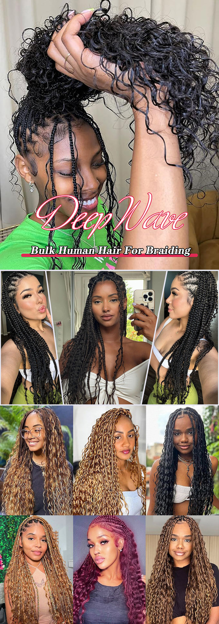  Deep Wave Bulk Human Hair for Braiding No Weft