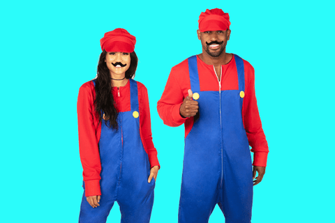 image of models wearing super plumber costume