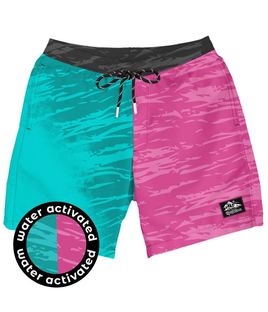 Image of Pink and Teal Color Changing Swim Trunks