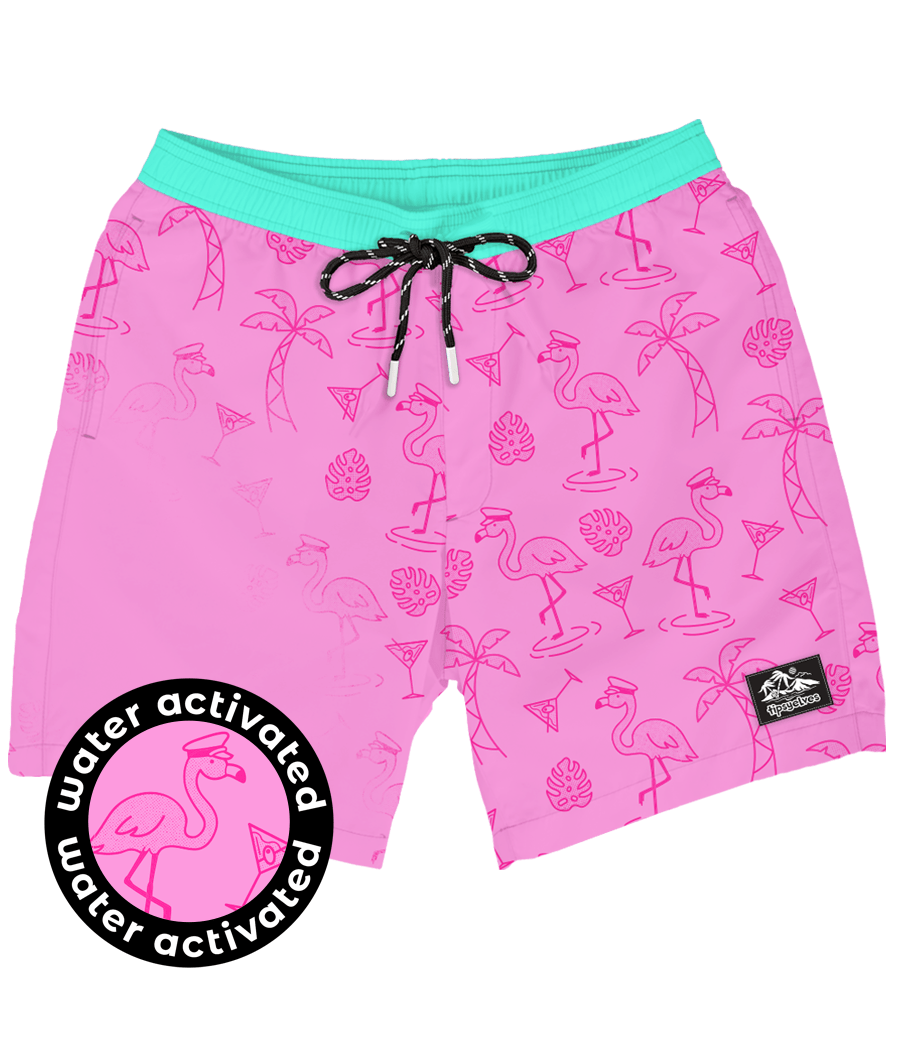 Image of Pink Flamingo Color Changing Swim Trunks