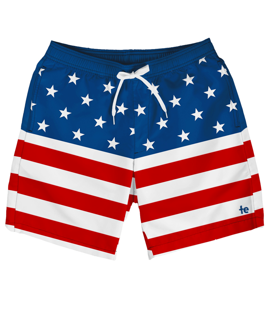 American Flag Stretch Swim Trunks: Men's Patriotic Outfits | Tipsy Elves