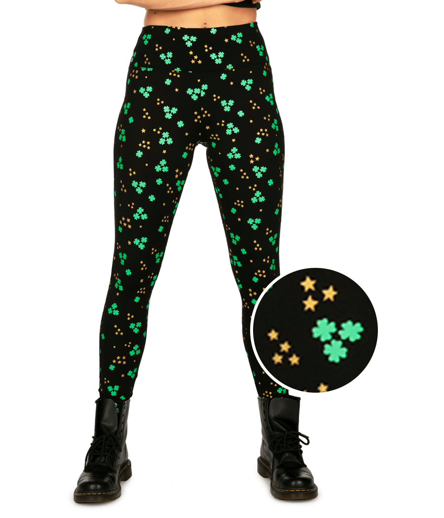 Gold Foil Clover High Waisted Leggings: Women's St. Paddy's Outfits