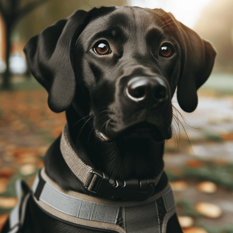 A black Lab Vizsla Mix looking like it's contemplating running another marathon, energy to burn