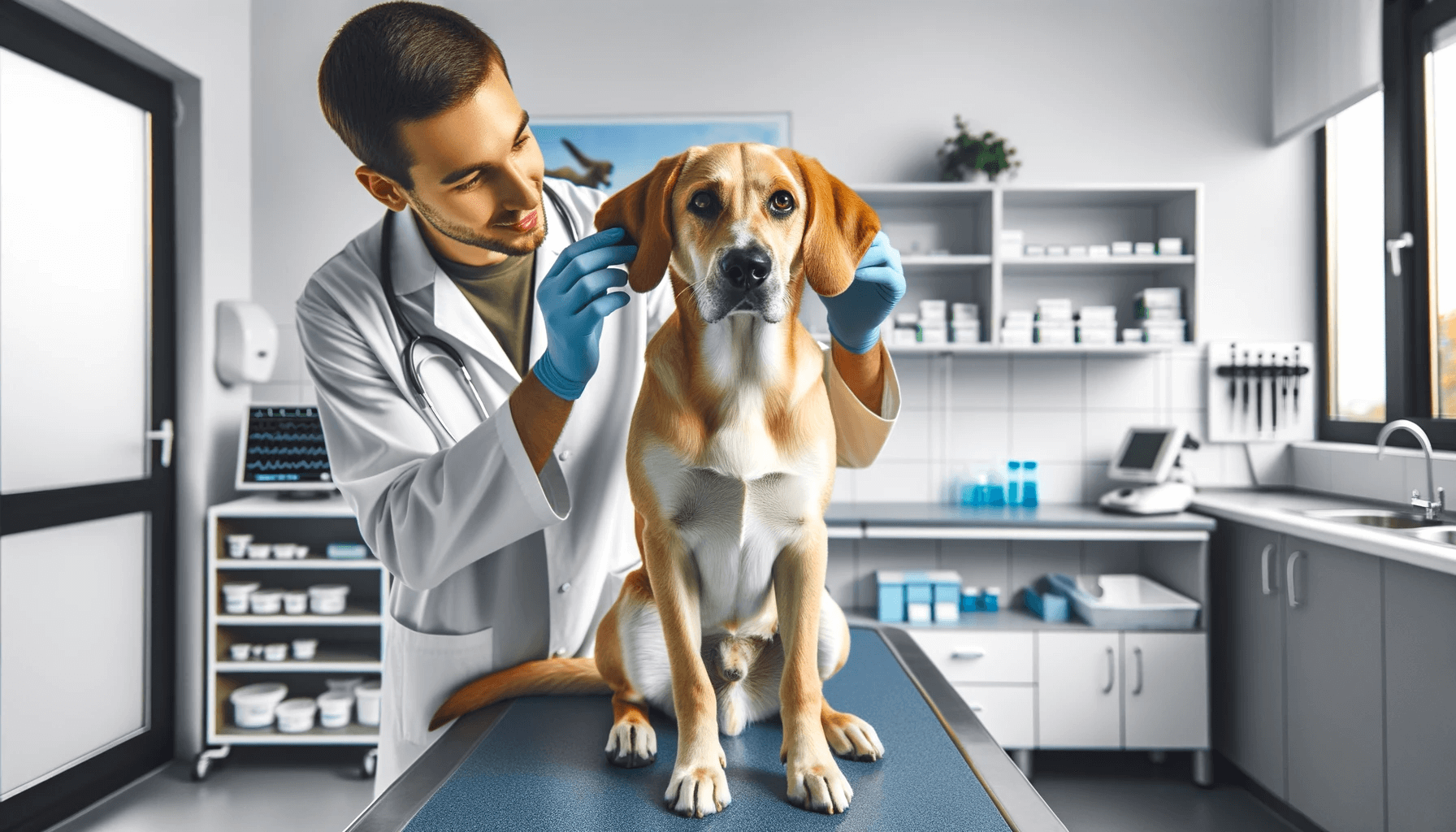 A Lab Hound Mix getting a check-up at the vet, exemplifying the importance of regular health screenings