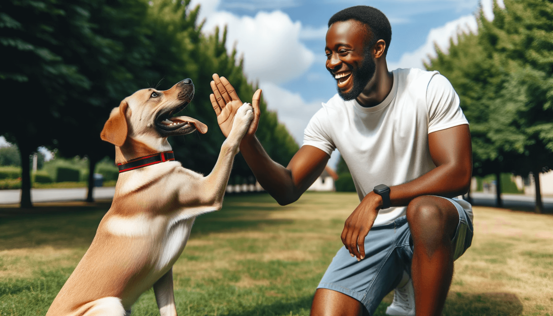 A Lab Hound Mix giving a high-five during a successful training session