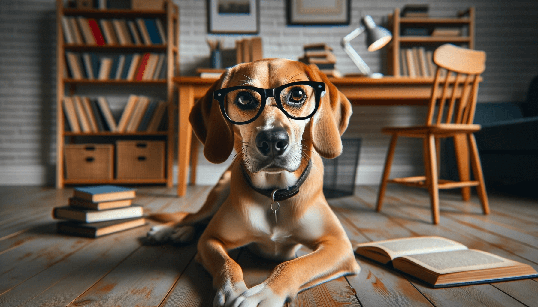 A Lab Hound Mix wearing 'nerd' glasses, symbolizing their multifaceted personality