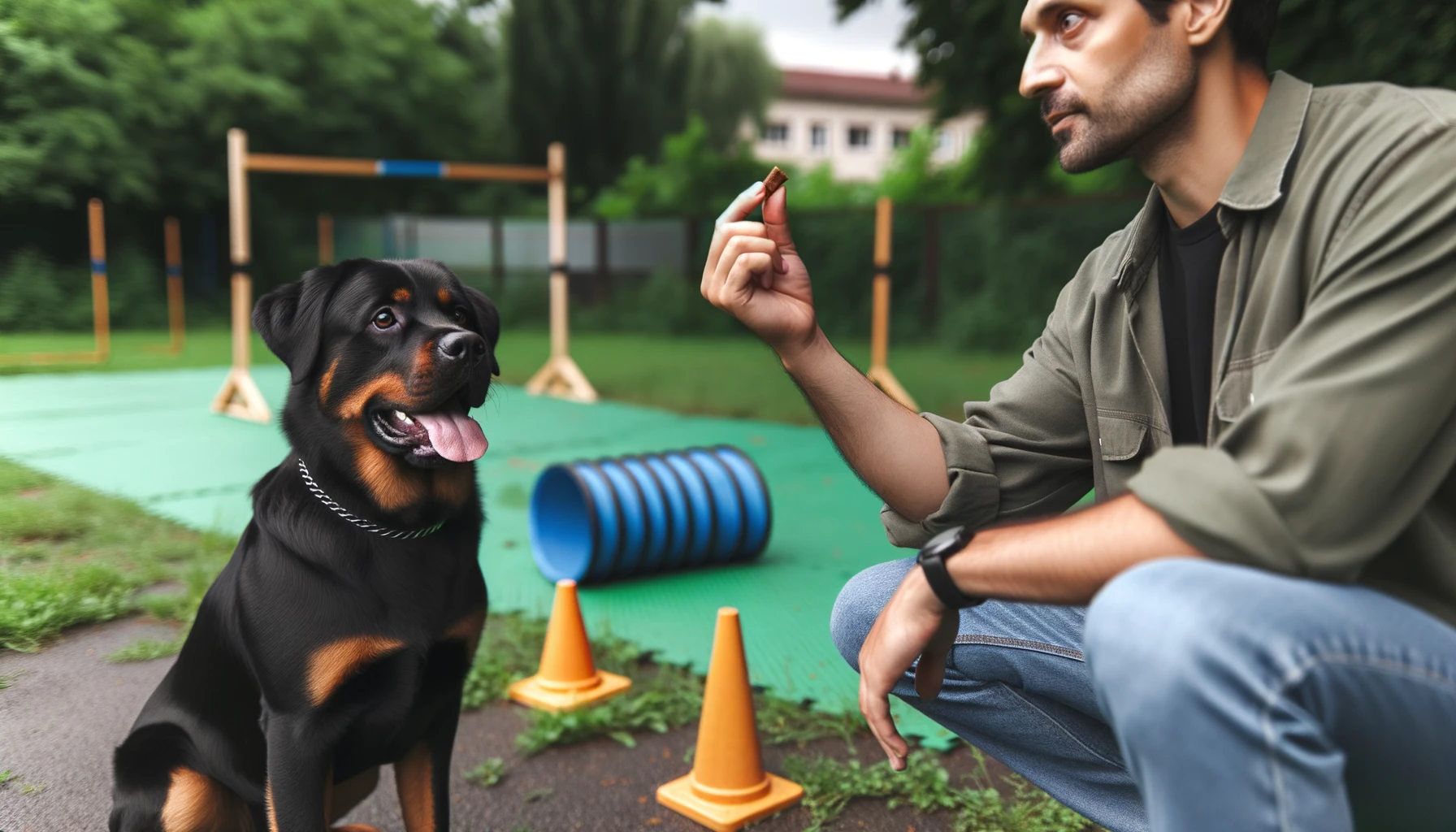 A Labrador Rottweiler Mix eagerly participating in a training session, demonstrating both their intelligence and need for consistent training.