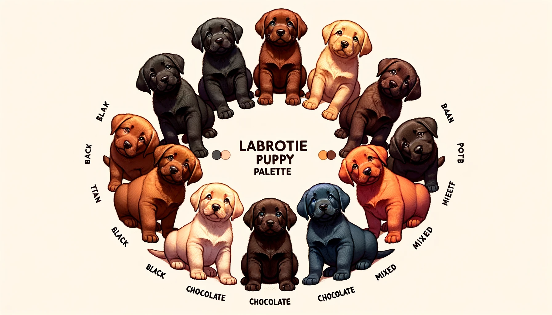 A Labrottie Puppy palette showcasing the different colors these adorable pups can come in