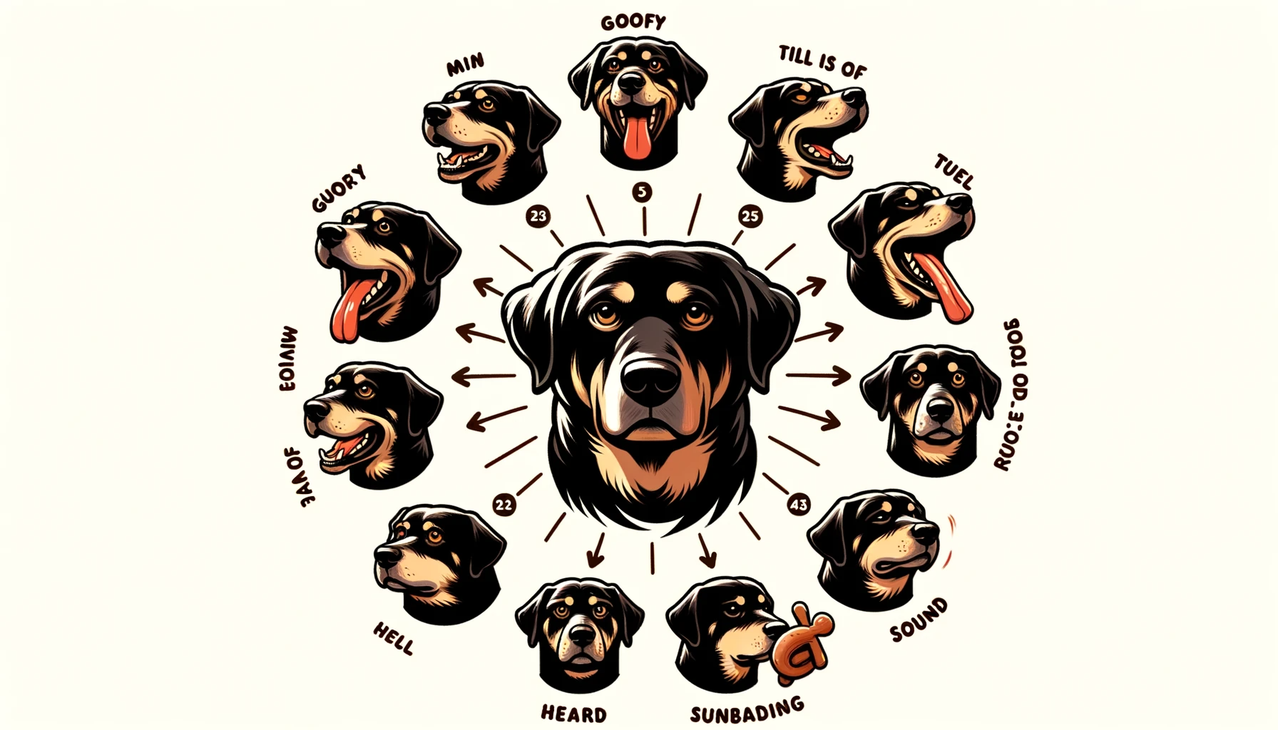 A Labrottie making a range of faces—from an alert guard dog to a goofy playmate