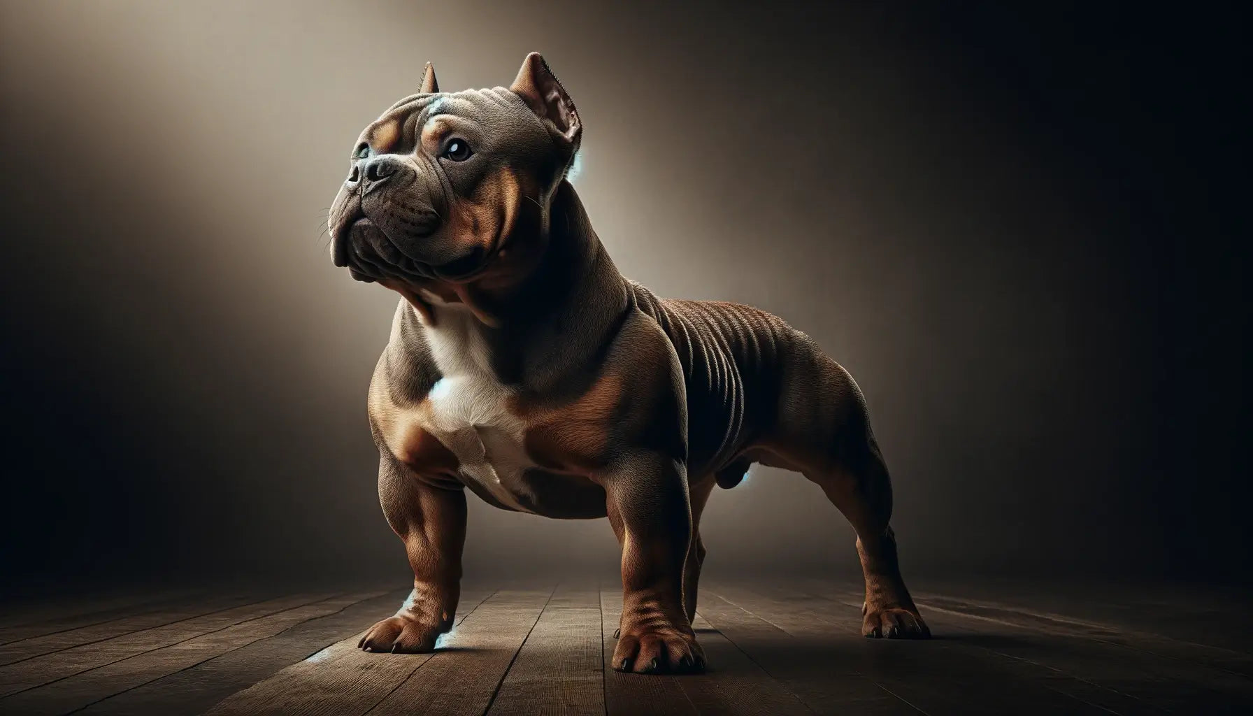 A Pocket Bully in a stance that showcases its muscular physique and compact build, ideal for breed enthusiasts