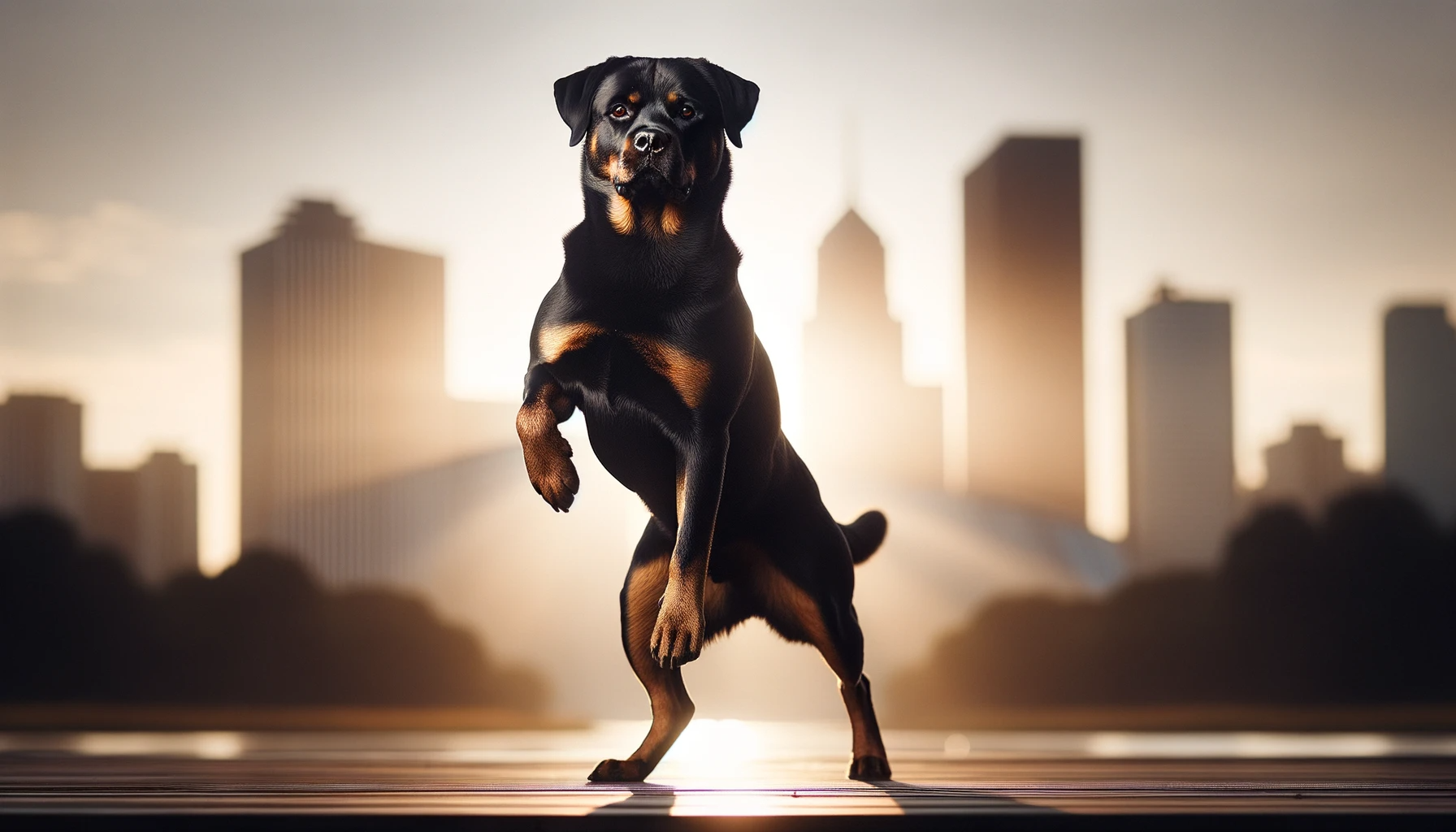 A Rottweiler Lab Mix standing in a superhero pose, ready to leap into action