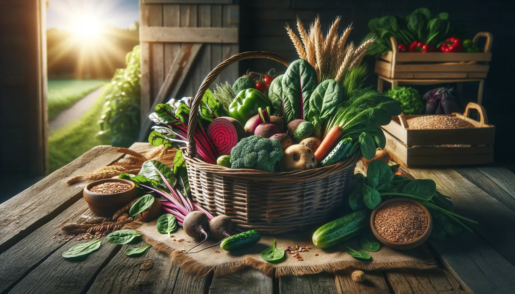 A basket filled with fresh organic produce from a local farmer