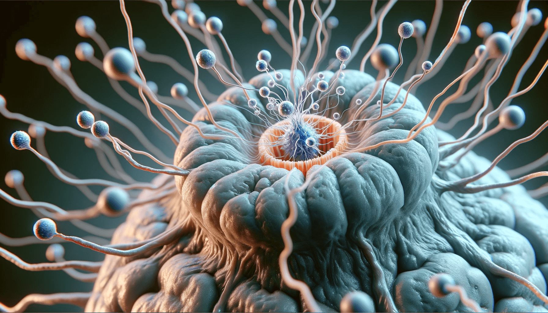A close-up view of a brain cell with Alpha GPC molecules interacting with it showing the biological impact.