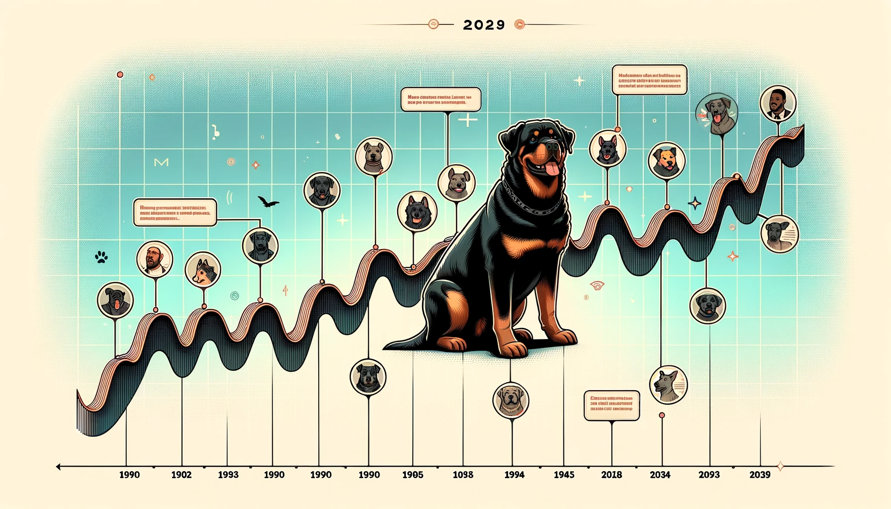 A timeline charting the relatively recent rise in popularity of the Rottweiler mixed with Lab, also known as the Rottador
