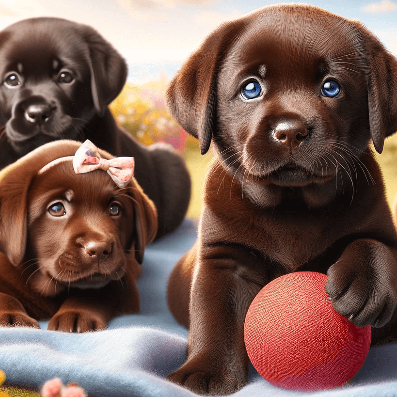 Adorable Group of Labrador Retriever Puppies in Various Colors