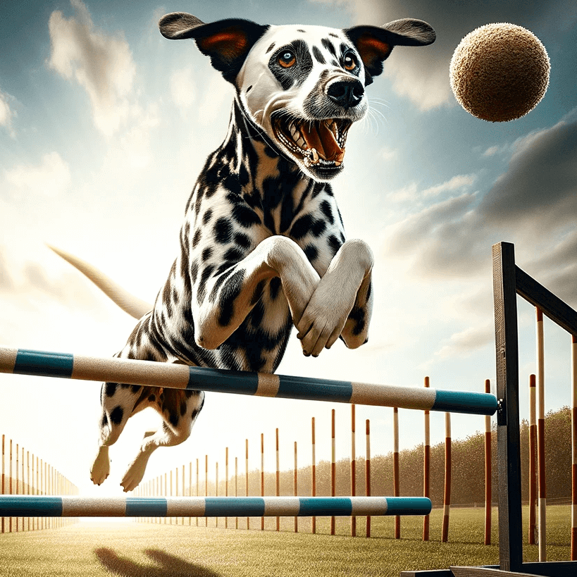 Energetic Dalmatian Mix mastering agility and fetch