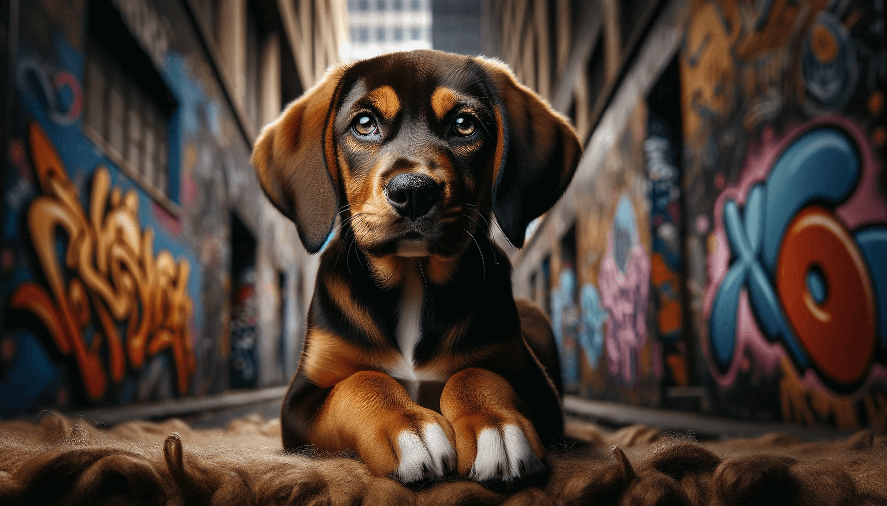 Adorable Beagle Lab Mix (Beadador) puppy with deep soulful eyes