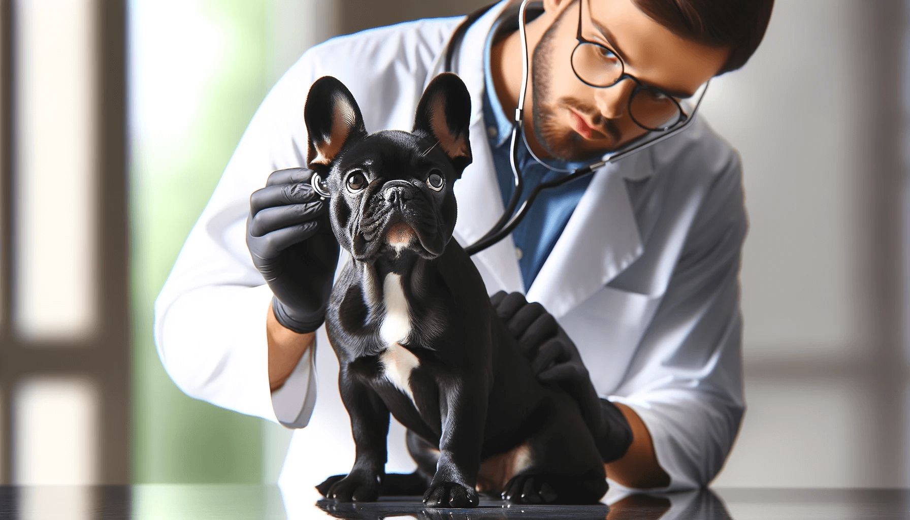 Black French Bulldog Receiving a Health Check
