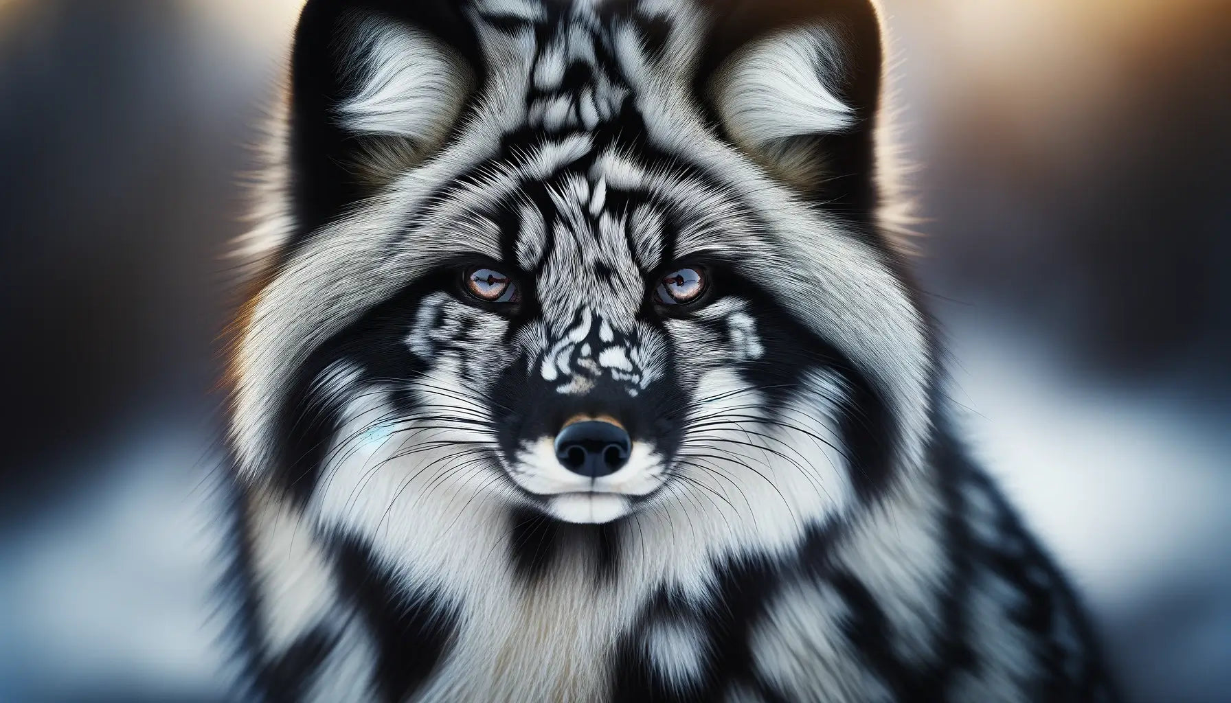 A Canadian Marble Fox showcasing a strikingly beautiful marble coat pattern.