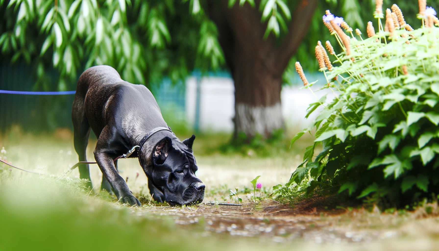 Cane Corso engaging in scent work, focusing intently as it searches for hidden treats or toys.