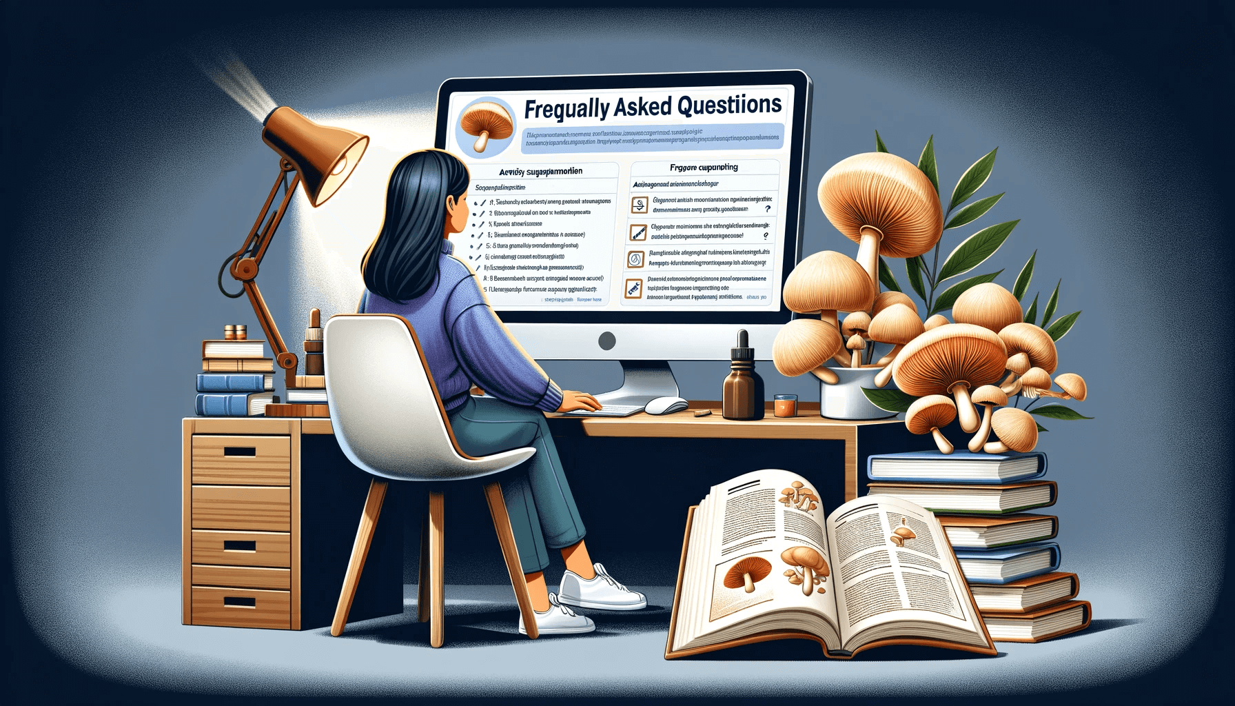 Curious consumer researching frequently asked questions about Lion's Mane mushroom, highlighting the importance of informed decisions in natural health supplementation.