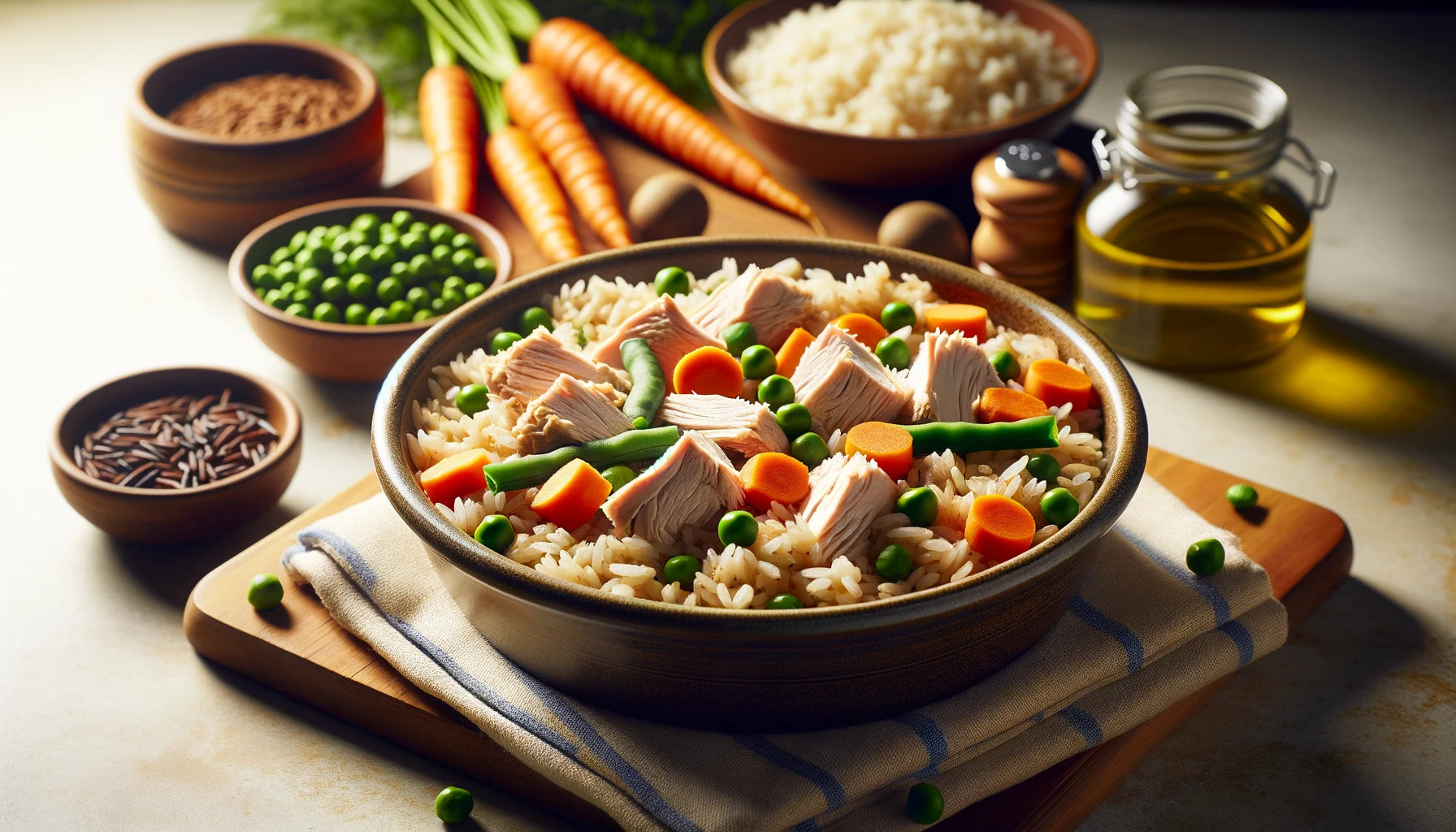 Homemade Chicken and Rice Delight. The bowl should contain well-cooked pieces of chicken.