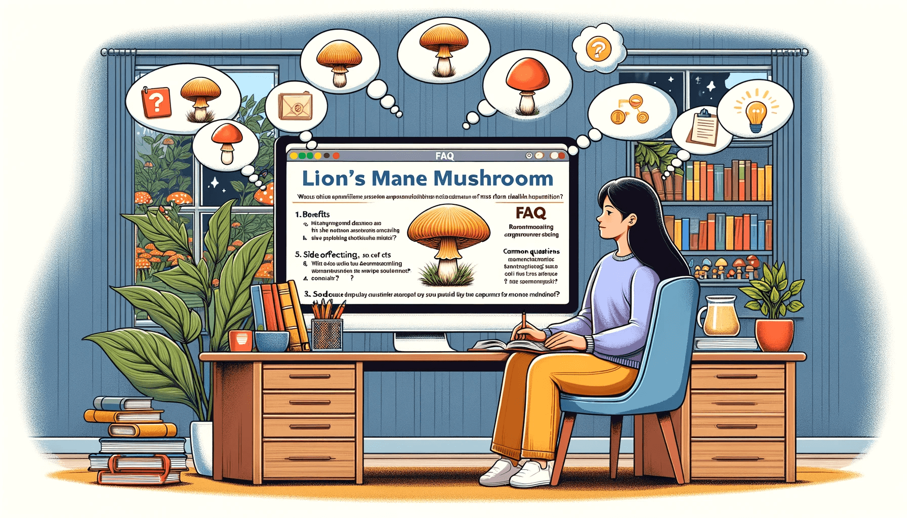 Inquisitive image representing frequently asked questions about Lion's Mane mushroom, providing clarity and further information