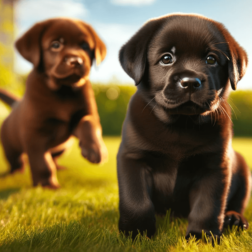 Playful Labrador Retriever Puppies on a Sunny Grass Field