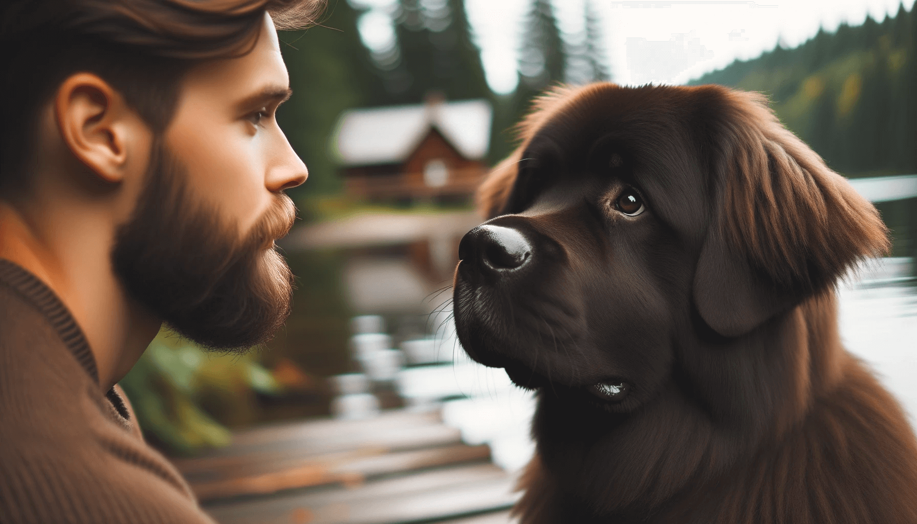 Newfoundland Lab Mix Looking Intently at Its Owner