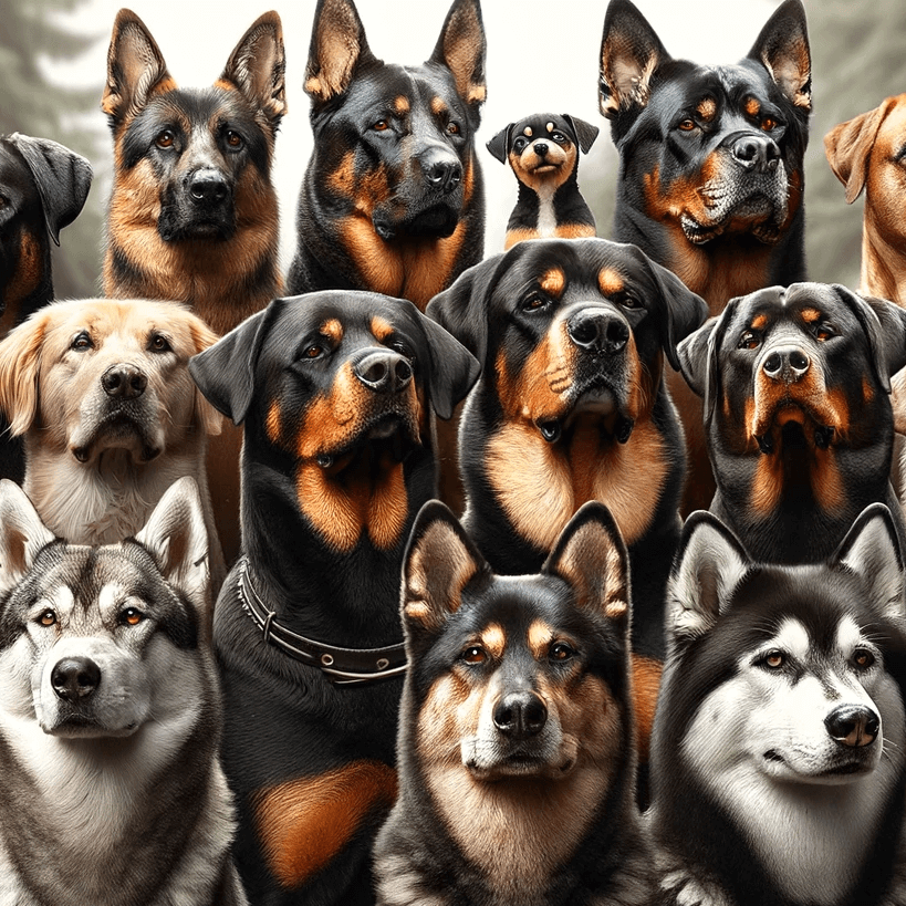Nutrition for Alpha Dogs: A variety of dog breeds exhibiting alpha traits
