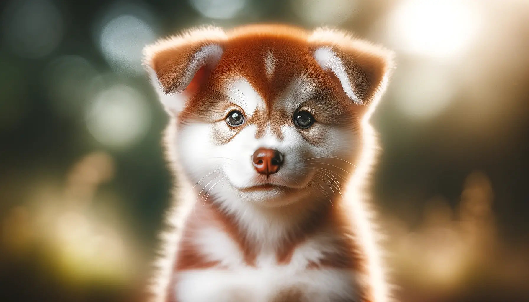 Image showing a Red Husky puppy, including its small stature, floppy ears, and expressive puppy eyes.