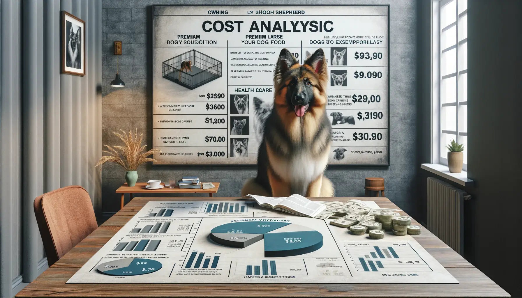 A visual cost analysis for owning a Shiloh Shepherd, illustrating various expenses associated with the breed.