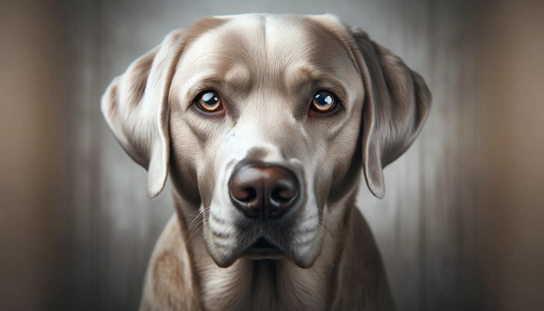A close-up of a Silver Lab, capturing its soulful eyes and watchful gaze.