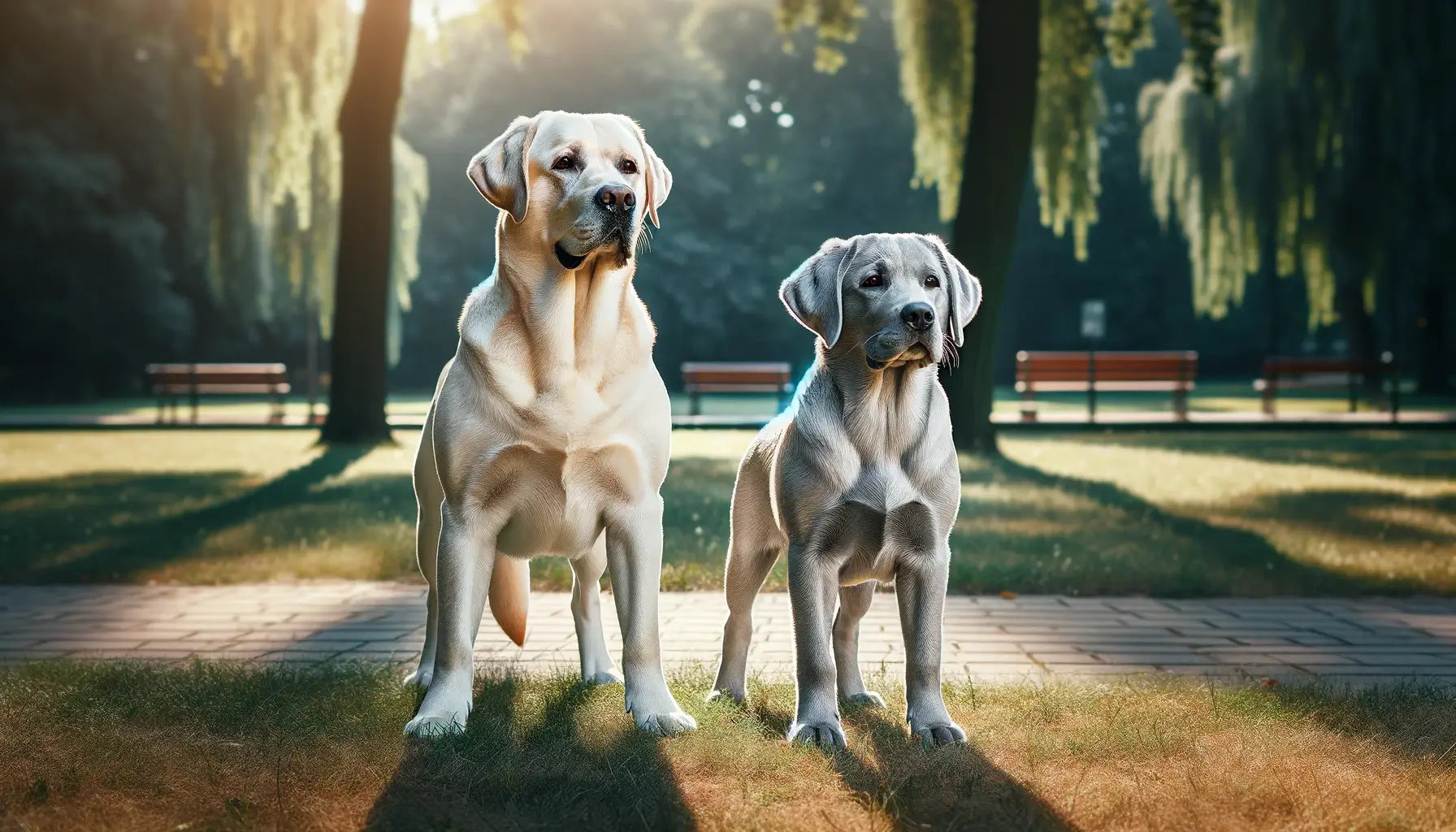 Illustrating the differences between male and female Silver Labs.