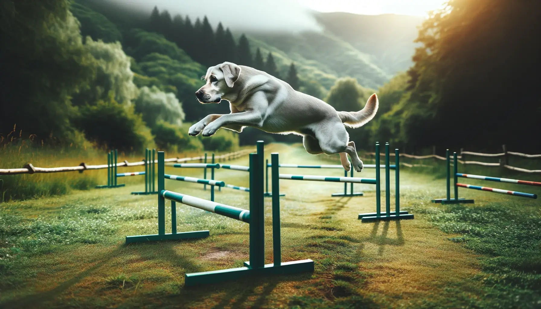 A Silver Lab engaged in training or exercise, showcasing its activity and focus.