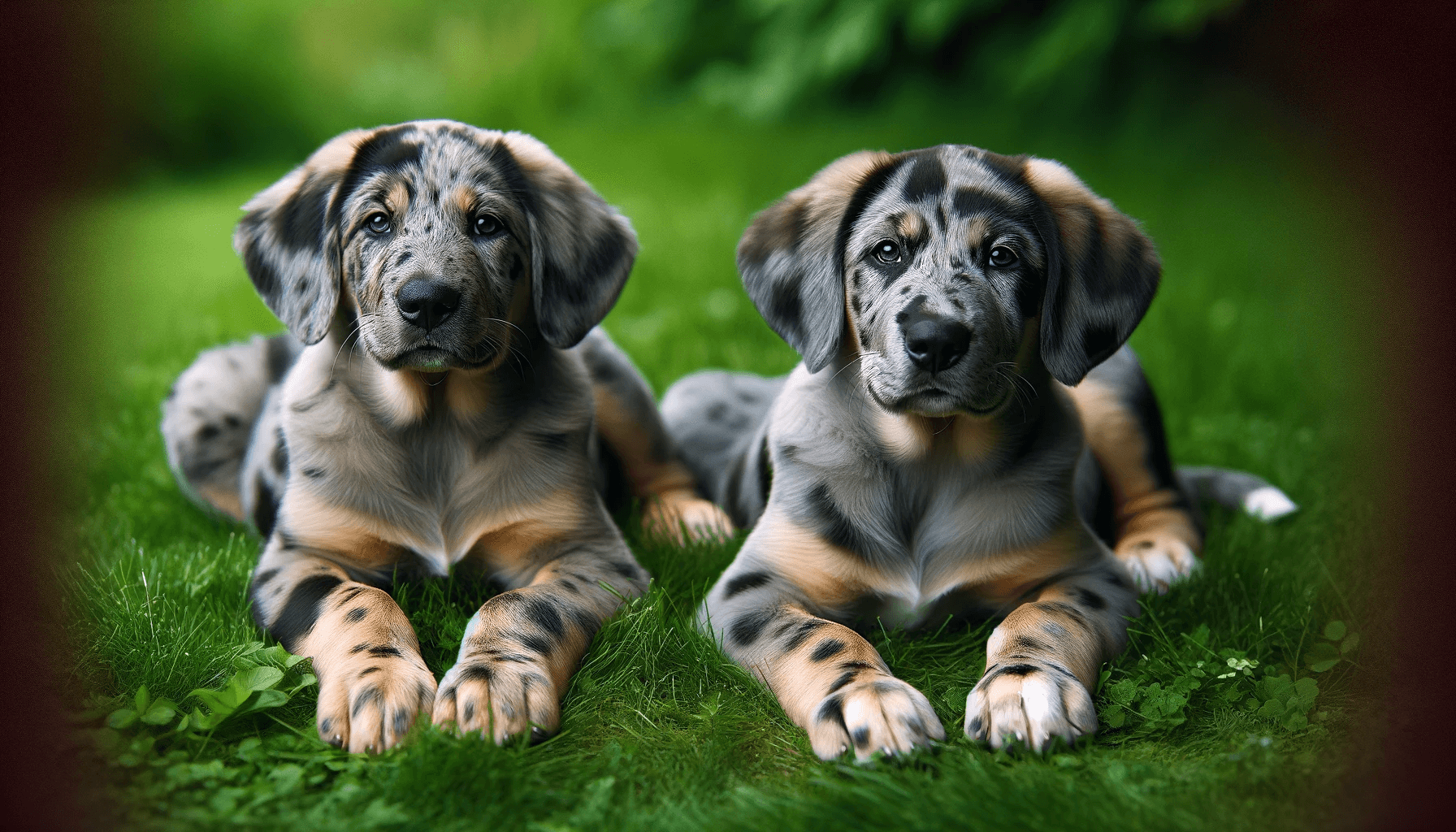 Two Labahoula Puppies Lying on Grass