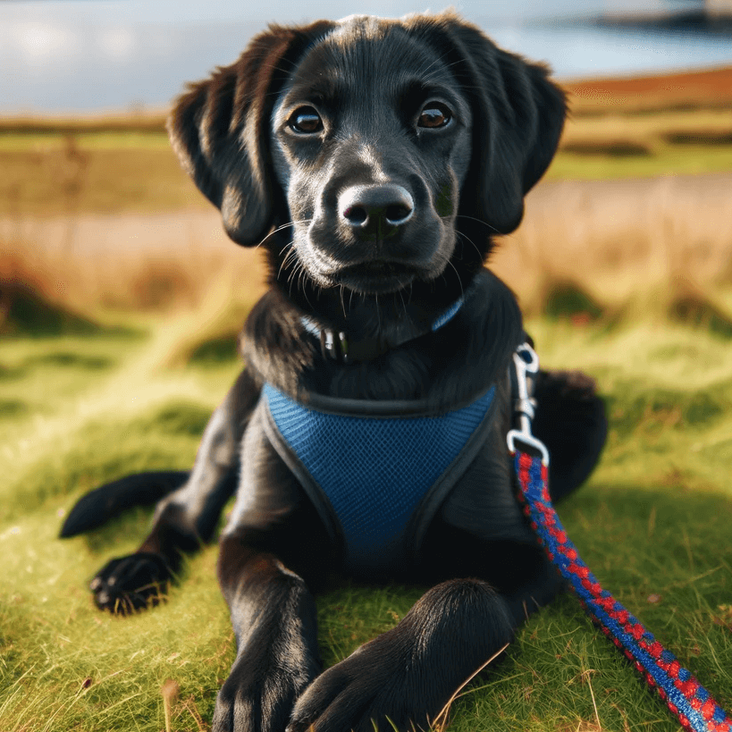 Black Lab Pointer mix in a beautiful field