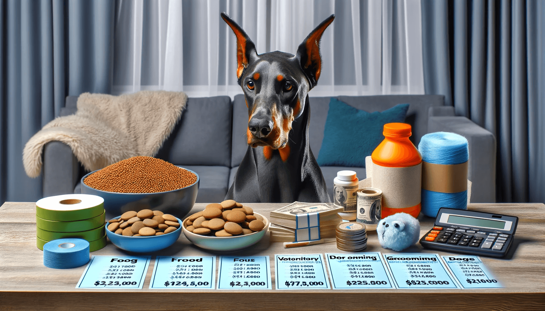 An image displaying a cost analysis of owning a Blue Doberman, providing information on expenses associated with the breed.