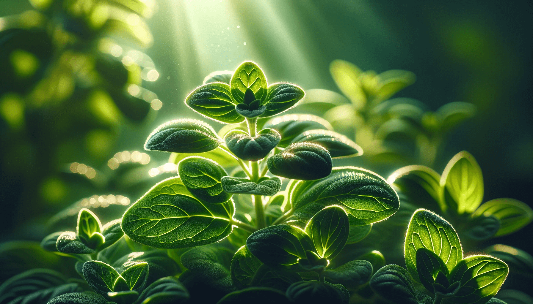 Green oregano plant for toenail fungus bathed in sunlight, showcasing its aromatic leaves.