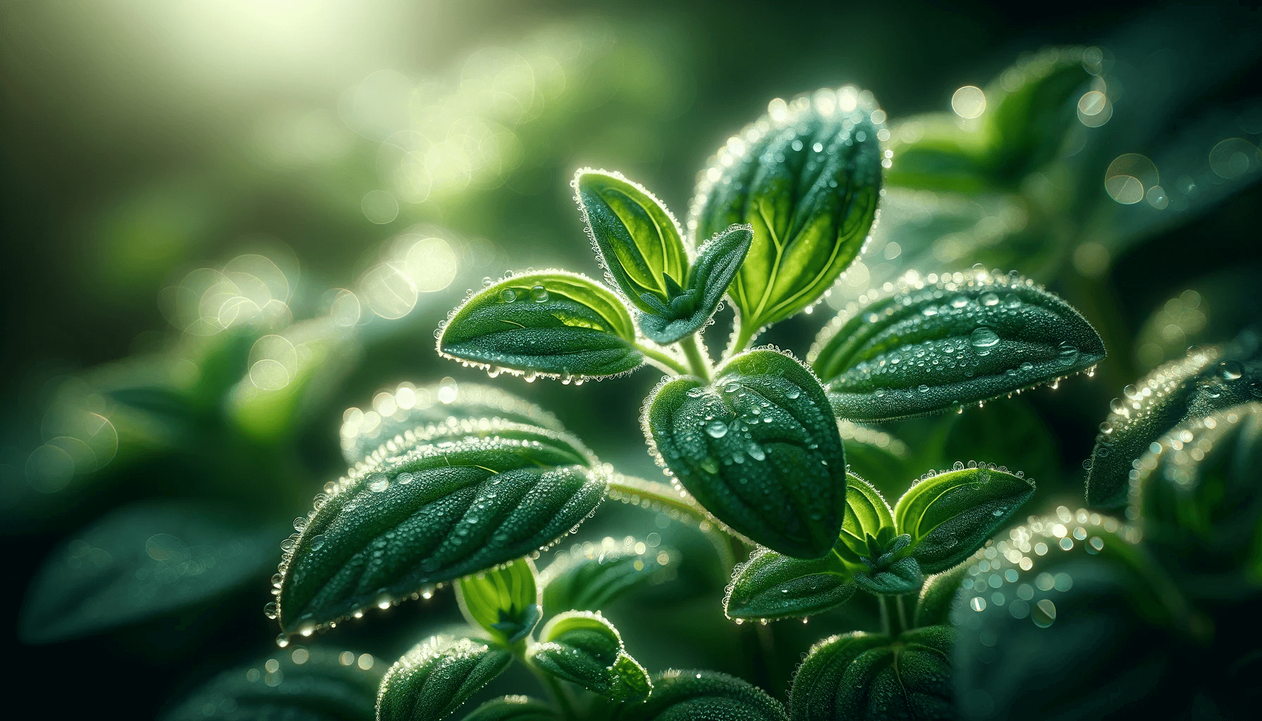 Oregano leaves toenail fungus bathed in morning dew.